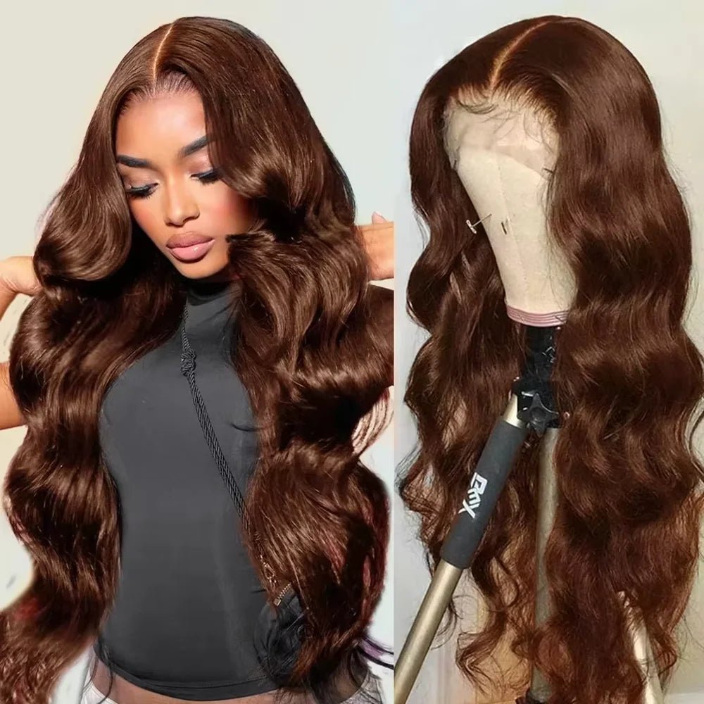 13x6 Chocolate Brown HD Lace Front Human Hair Wigs Body Wave Human Hair Wig 46 Inch 200Density Colored Human Hair Wigs For Women - MAGUSTA BEAUTY