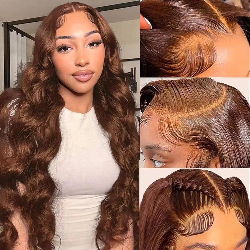 13x6 Chocolate Brown HD Lace Front Human Hair Wigs Body Wave Human Hair Wig 46 Inch 200Density Colored Human Hair Wigs For Women - MAGUSTA BEAUTY
