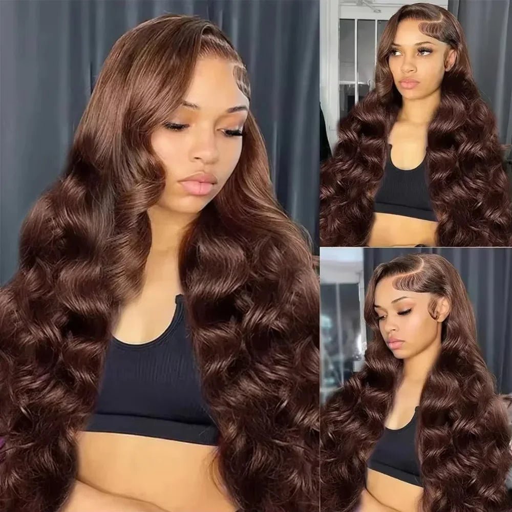 13x6 Chocolate Brown HD Lace Front Human Hair Wigs Body Wave Human Hair Wig 46 Inch 200Density Colored Human Hair Wigs For Women - MAGUSTA BEAUTY