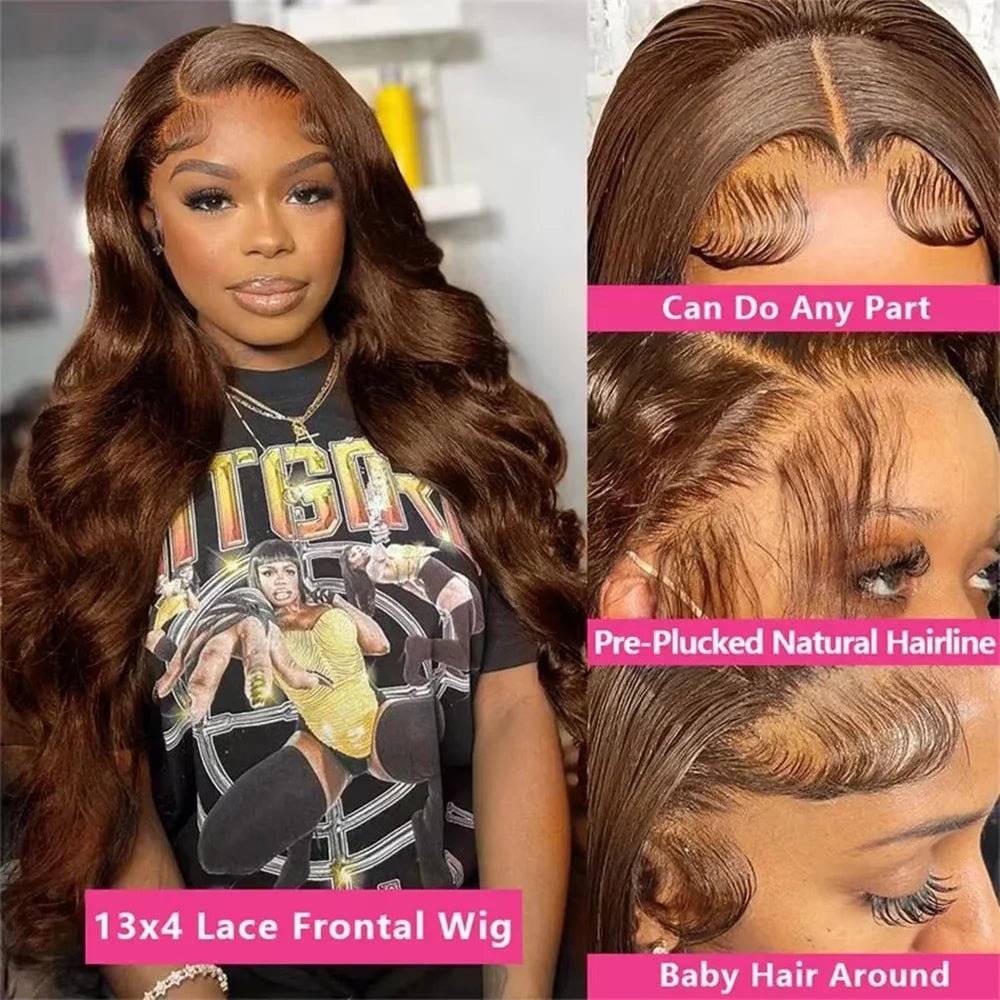 13x6 Chocolate Brown HD Lace Front Human Hair Wigs Body Wave Human Hair Wig 46 Inch 200Density Colored Human Hair Wigs For Women - MAGUSTA BEAUTY