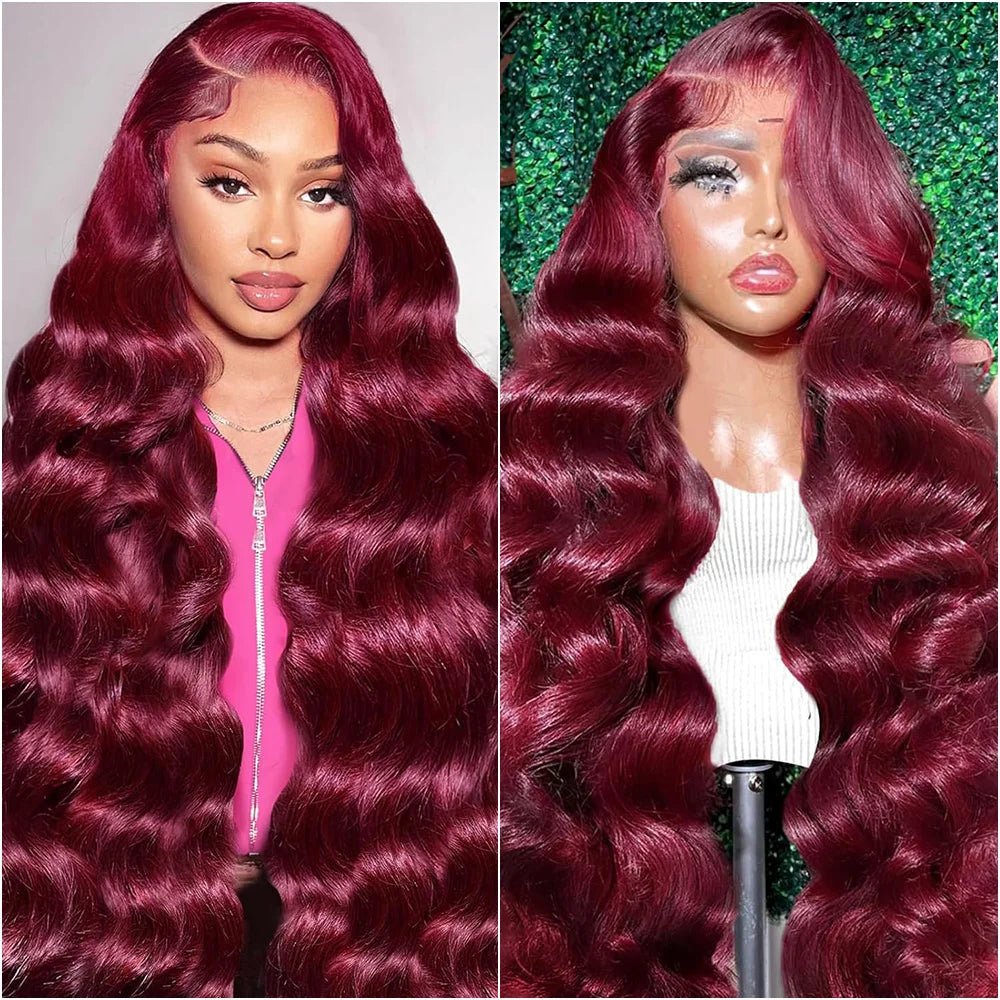 13x6 HD Lace Frontal 220 Density 99J Burgundy Body Wave Human Hair Wig 13x4 Lace Front Brazilian PrePlucked Wigs For Black Women - MAGUSTA BEAUTY