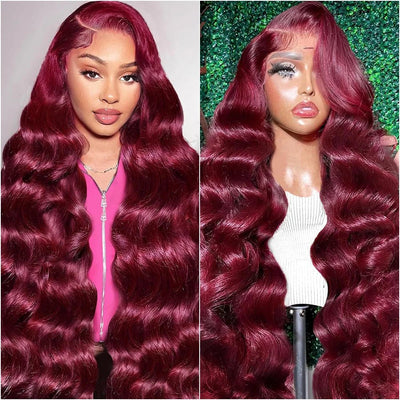 13x6 HD Lace Frontal 220 Density 99J Burgundy Body Wave Human Hair Wig 13x4 Lace Front Brazilian PrePlucked Wigs For Black Women - MAGUSTA BEAUTY