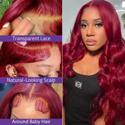 13x6 HD Lace Frontal 220 Density 99J Burgundy Body Wave Human Hair Wig 13x4 Lace Front Brazilian PrePlucked Wigs For Black Women - MAGUSTA BEAUTY