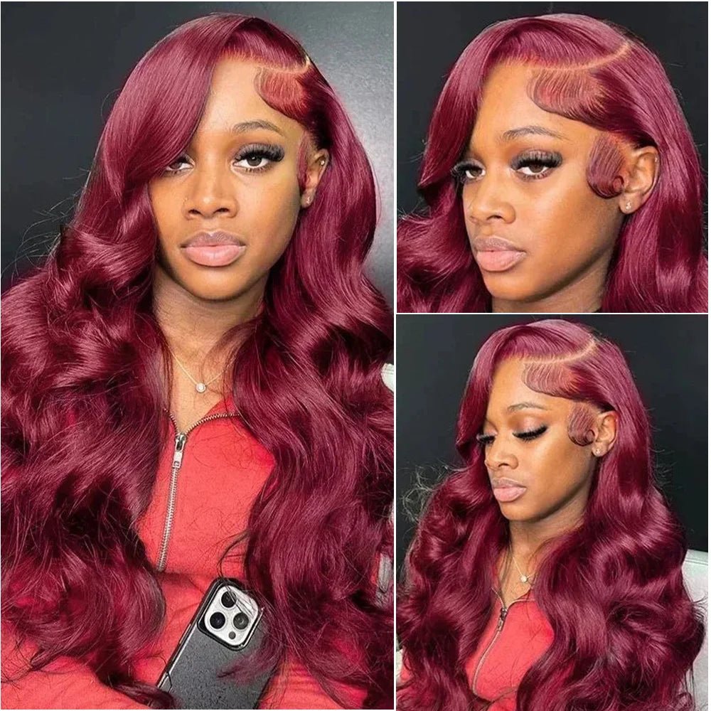 13x6 HD Lace Frontal 220 Density 99J Burgundy Body Wave Human Hair Wig 13x4 Lace Front Brazilian PrePlucked Wigs For Black Women - MAGUSTA BEAUTY