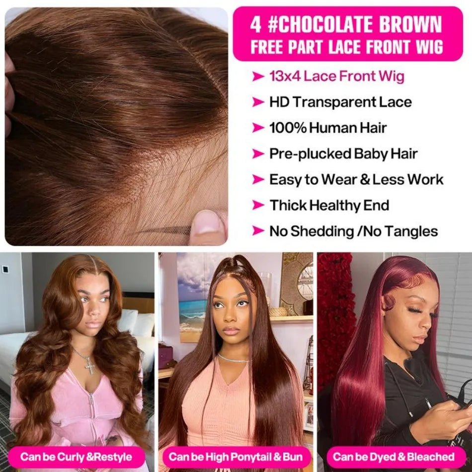 13X6 Hd Lace Frontal Wig Chocolate Brown Human Hair Wigs Body Wave Lace Front Wigs Pre Plucked Brazilian For Black Women 30 Inch - MAGUSTA BEAUTY