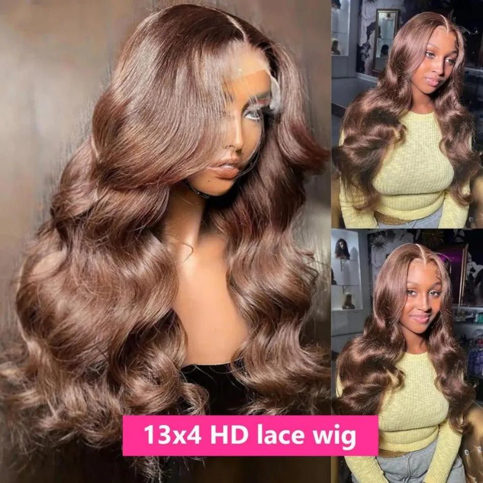 13X6 Hd Lace Frontal Wig Chocolate Brown Human Hair Wigs Body Wave Lace Front Wigs Pre Plucked Brazilian For Black Women 30 Inch - MAGUSTA BEAUTY