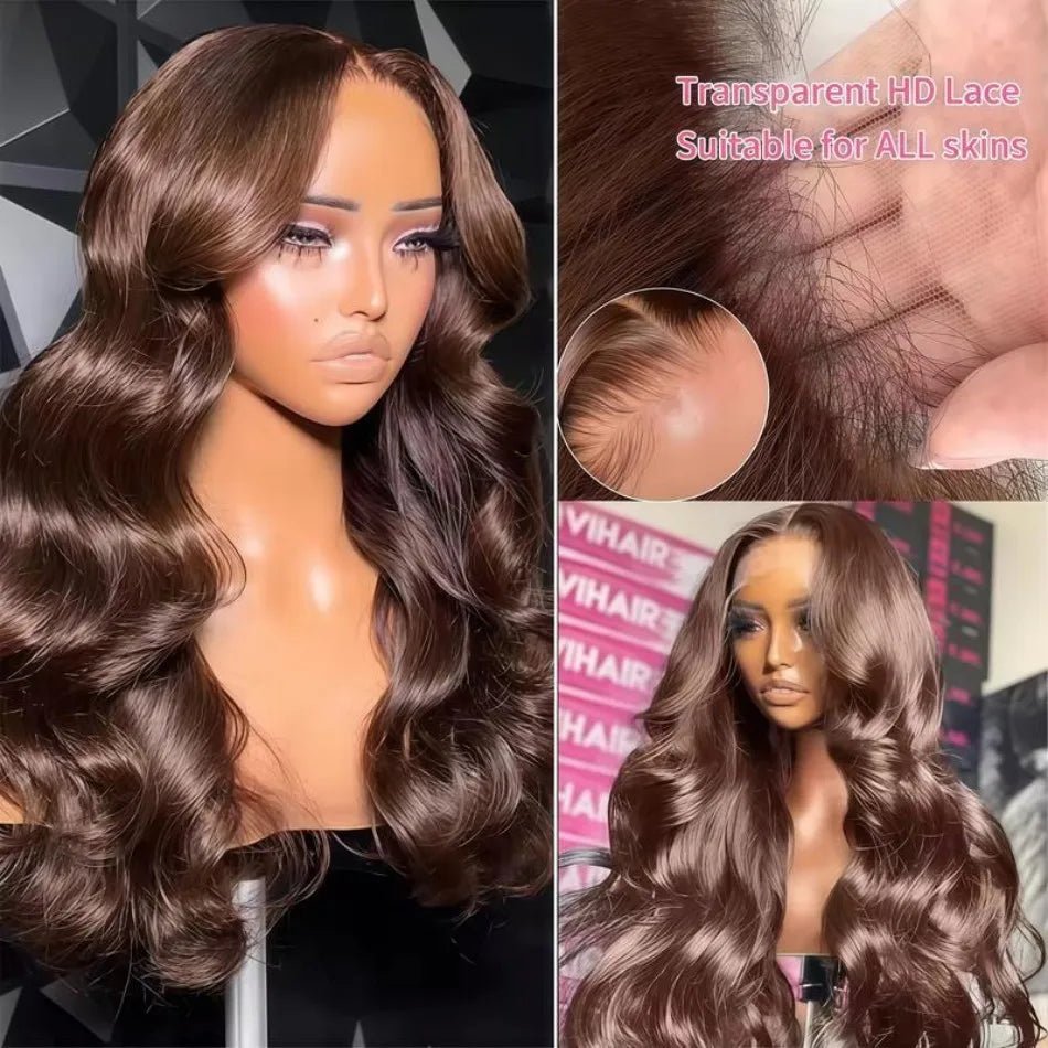 13X6 Hd Lace Frontal Wig Chocolate Brown Human Hair Wigs Body Wave Lace Front Wigs Pre Plucked Brazilian For Black Women 30 Inch - MAGUSTA BEAUTY