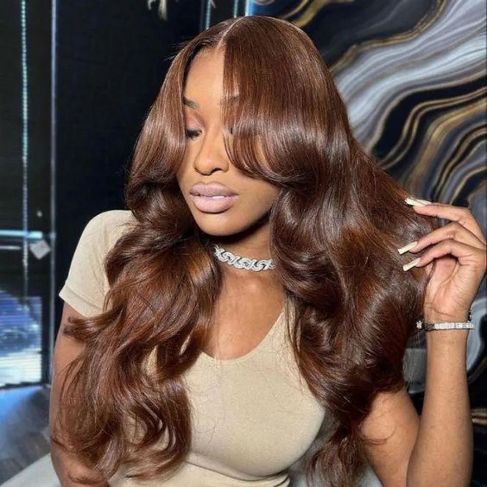 13X6 Hd Lace Frontal Wig Chocolate Brown Human Hair Wigs Body Wave Lace Front Wigs Pre Plucked Brazilian For Black Women 30 Inch - MAGUSTA BEAUTY