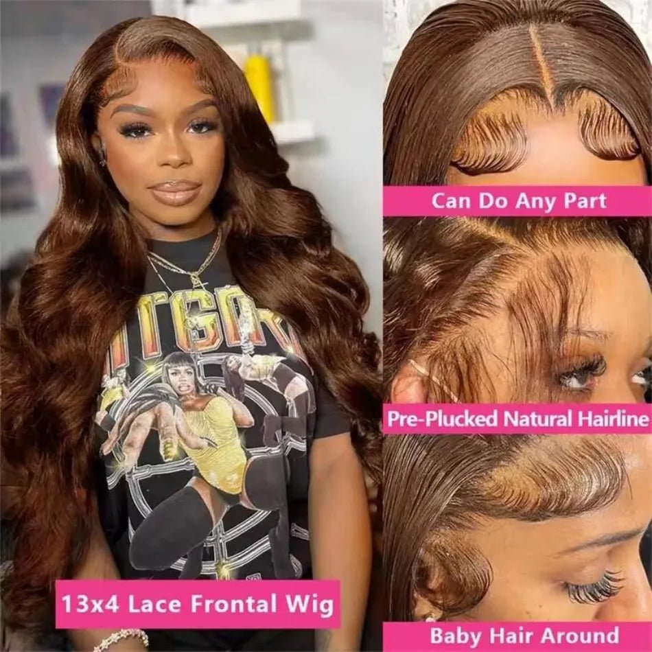 13X6 Hd Lace Frontal Wig Chocolate Brown Human Hair Wigs Body Wave Lace Front Wigs Pre Plucked Brazilian For Black Women 30 Inch - MAGUSTA BEAUTY