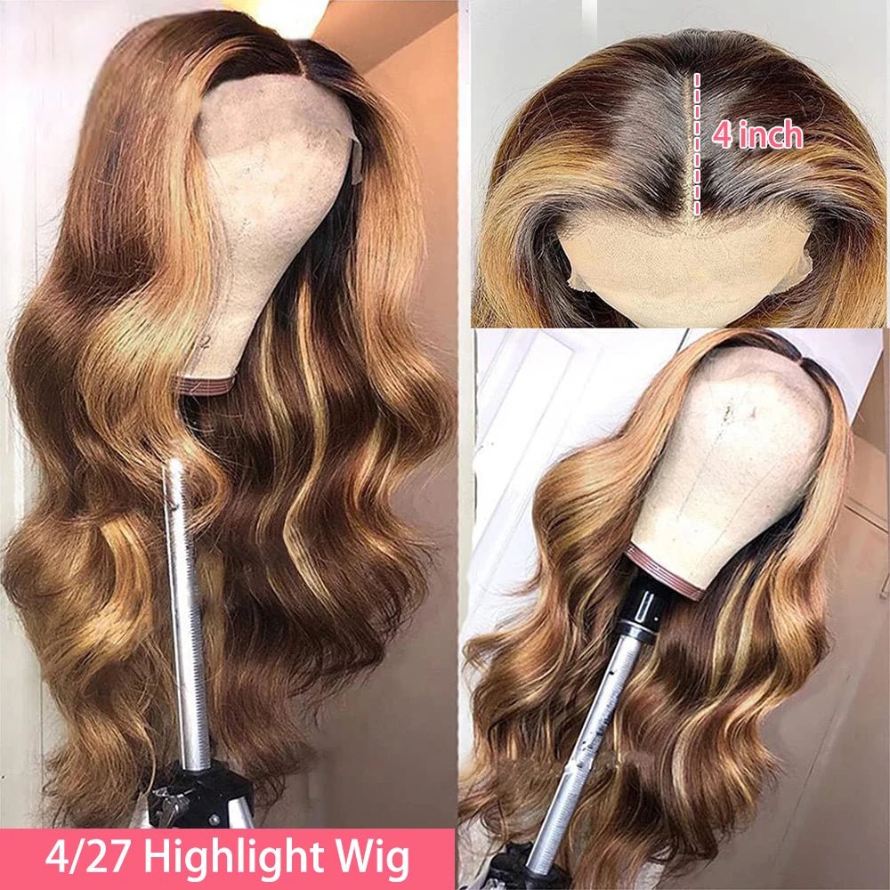 13x6 Highlight Lace Frontal Wig Human Hair Body Wave Ombre Colored Honey Blonde Lace Front Human Hair Wigs For Women Pre Plucked - MAGUSTA BEAUTY