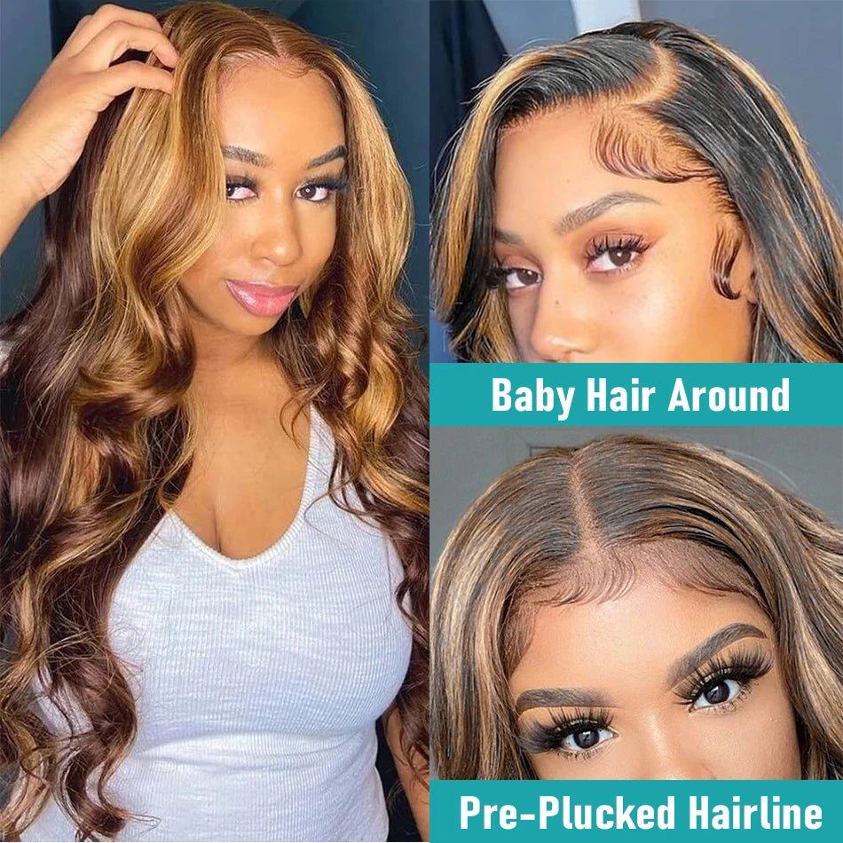 13x6 Highlight Lace Frontal Wig Human Hair Body Wave Ombre Colored Honey Blonde Lace Front Human Hair Wigs For Women Pre Plucked - MAGUSTA BEAUTY