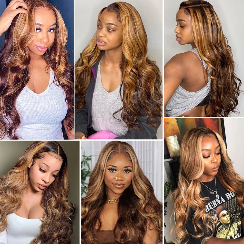 13x6 Highlight Lace Frontal Wig Human Hair Body Wave Ombre Colored Honey Blonde Lace Front Human Hair Wigs For Women Pre Plucked - MAGUSTA BEAUTY