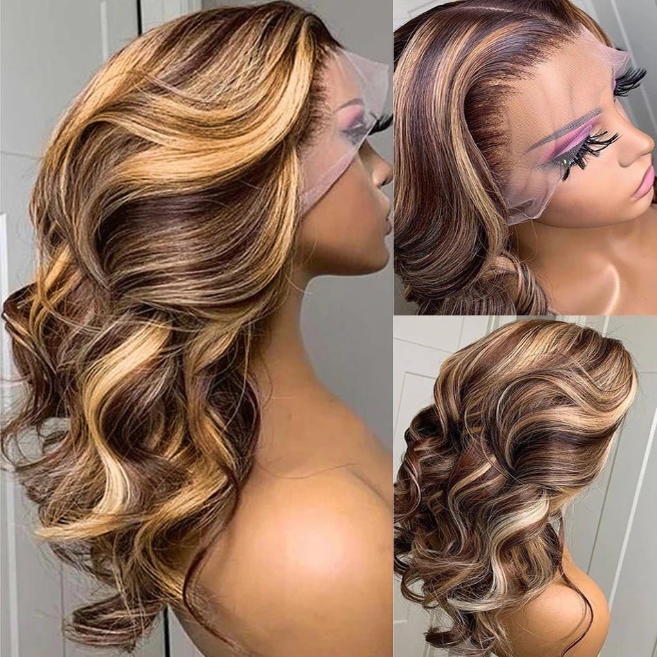 13x6 Highlight Lace Frontal Wig Human Hair Body Wave Ombre Colored Honey Blonde Lace Front Human Hair Wigs For Women Pre Plucked - MAGUSTA BEAUTY