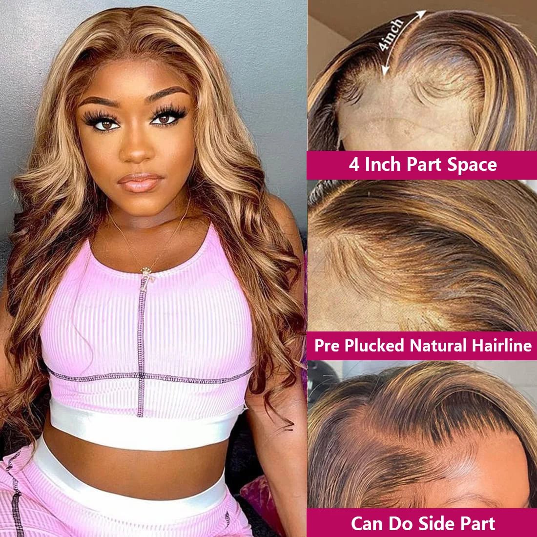 13x6 Highlight Lace Frontal Wig Human Hair Body Wave Ombre Colored Honey Blonde Lace Front Human Hair Wigs For Women Pre Plucked - MAGUSTA BEAUTY
