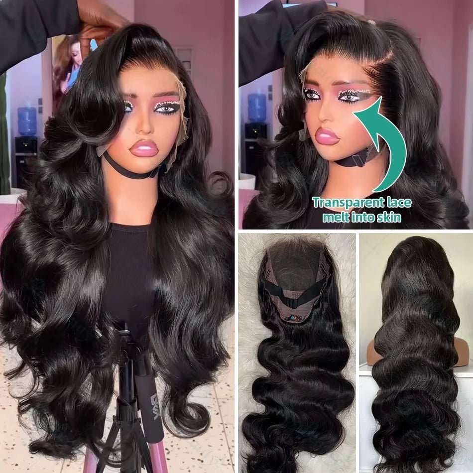 13x6 Lace Front Wigs Human Hair 180 Density Hd Body Wave Lace Frontat Human Hair Wigs For Women Glueless Pre Plucked Black Wig - MAGUSTA BEAUTY