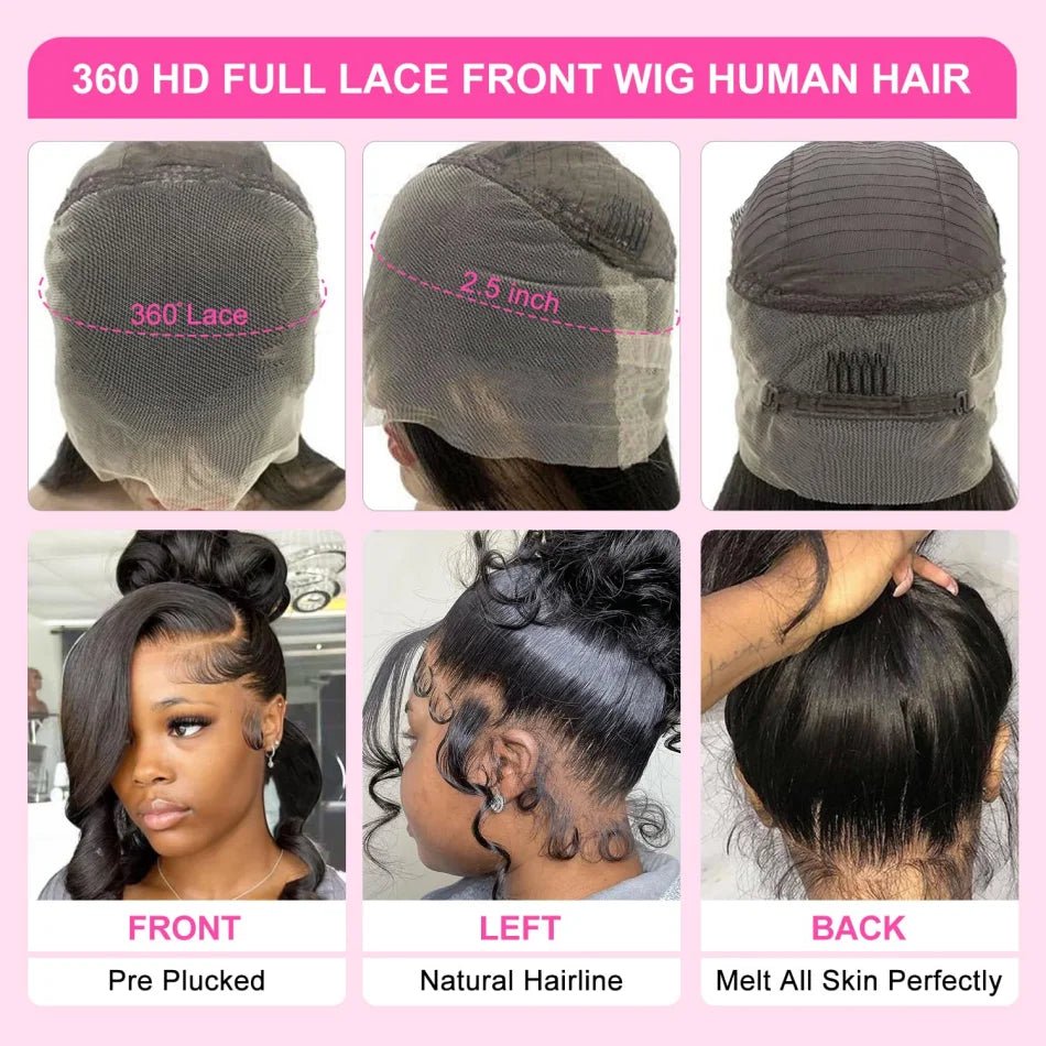 13x6 Lace Front Wigs Human Hair 180 Density Hd Body Wave Lace Frontat Human Hair Wigs For Women Glueless Pre Plucked Black Wig - MAGUSTA BEAUTY