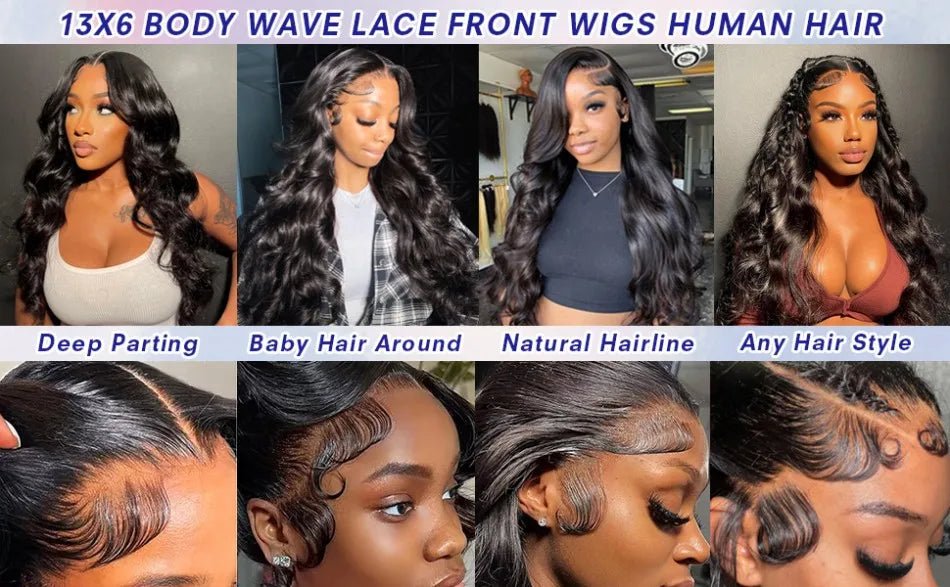 13x6 Lace Front Wigs Human Hair 180 Density Hd Body Wave Lace Frontat Human Hair Wigs For Women Glueless Pre Plucked Black Wig - MAGUSTA BEAUTY