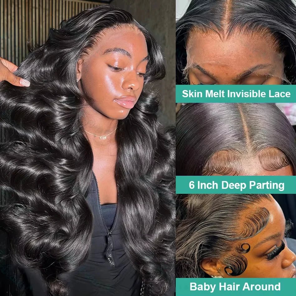 13x6 Lace Front Wigs Human Hair 180 Density Hd Body Wave Lace Frontat Human Hair Wigs For Women Glueless Pre Plucked Black Wig - MAGUSTA BEAUTY