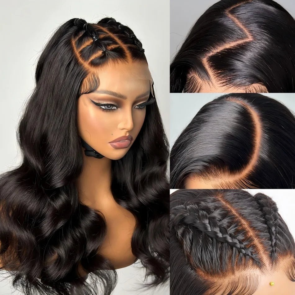 13x6 Lace Front Wigs Human Hair 180 Density Hd Body Wave Lace Frontat Human Hair Wigs For Women Glueless Pre Plucked Black Wig - MAGUSTA BEAUTY