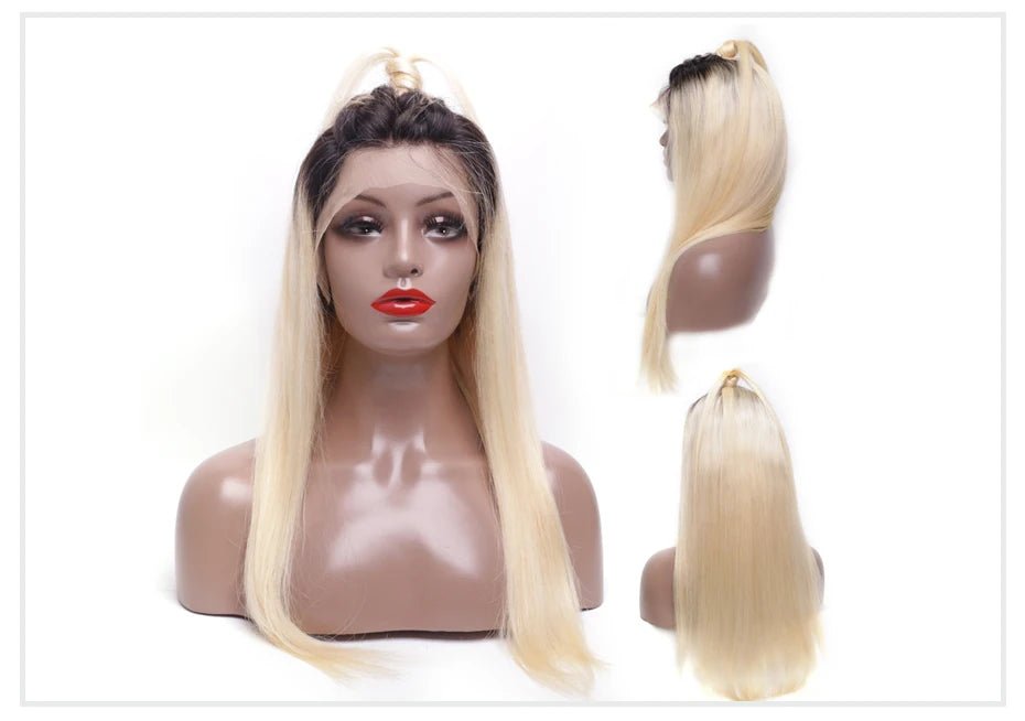 13x6 Lace Frontal Wig Brazilian Straight Human Hair Wig 2 Tone Dark Root 1B 613 Ombre Blonde Lace Front Wigs For Black Women 40" - MAGUSTA BEAUTY