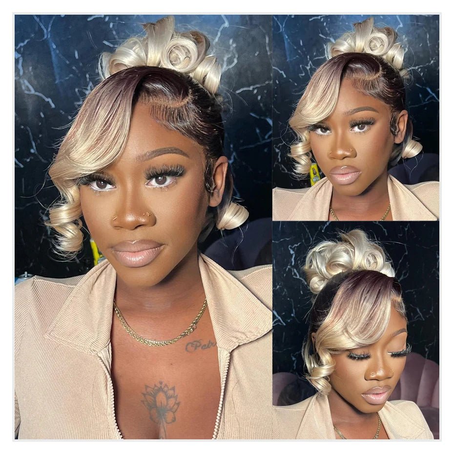 13x6 Lace Frontal Wig Brazilian Straight Human Hair Wig 2 Tone Dark Root 1B 613 Ombre Blonde Lace Front Wigs For Black Women 40" - MAGUSTA BEAUTY