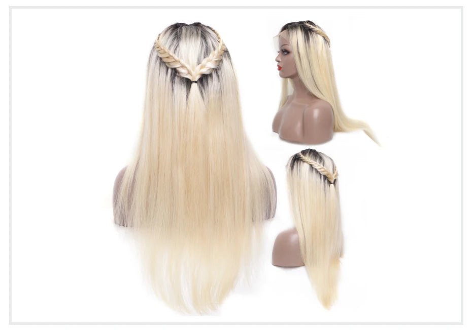 13x6 Lace Frontal Wig Brazilian Straight Human Hair Wig 2 Tone Dark Root 1B 613 Ombre Blonde Lace Front Wigs For Black Women 40" - MAGUSTA BEAUTY