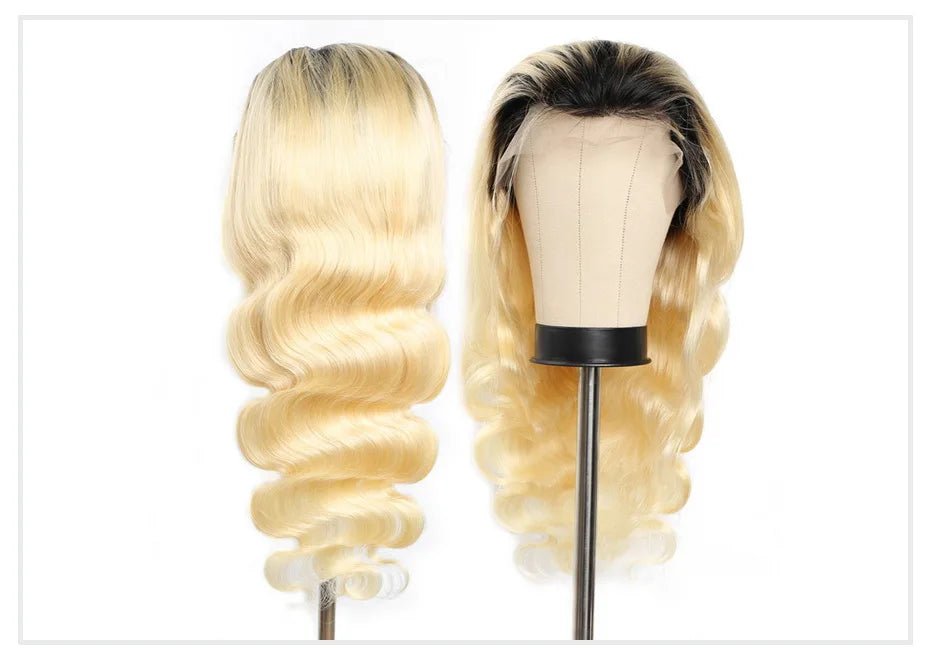 13x6 Lace Frontal Wig Brazilian Straight Human Hair Wig 2 Tone Dark Root 1B 613 Ombre Blonde Lace Front Wigs For Black Women 40" - MAGUSTA BEAUTY