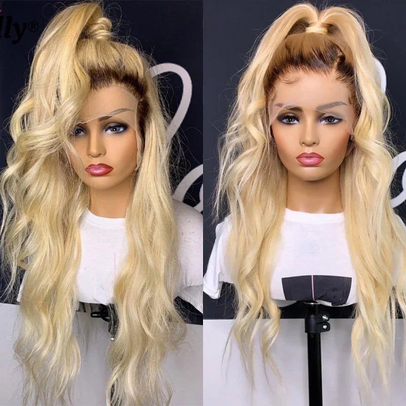 13x6 Lace Frontal Wig Brazilian Straight Human Hair Wig 2 Tone Dark Root 1B 613 Ombre Blonde Lace Front Wigs For Black Women 40" - MAGUSTA BEAUTY