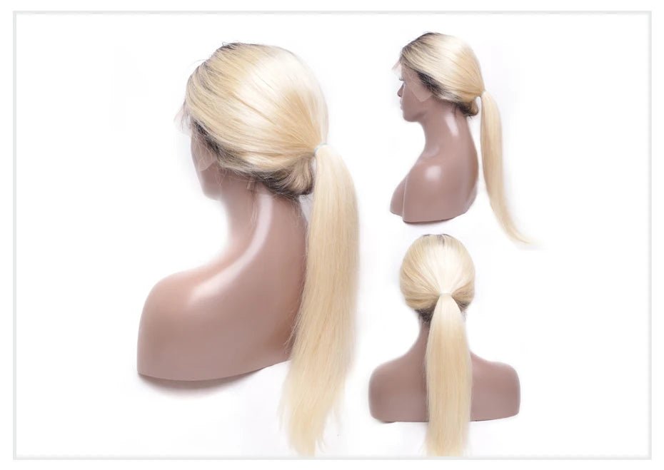 13x6 Lace Frontal Wig Brazilian Straight Human Hair Wig 2 Tone Dark Root 1B 613 Ombre Blonde Lace Front Wigs For Black Women 40" - MAGUSTA BEAUTY