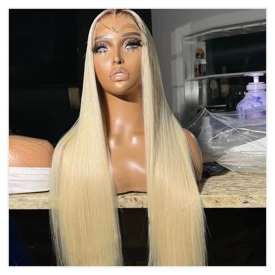 13x6 Lace Frontal Wig Brazilian Straight Human Hair Wig 2 Tone Dark Root 1B 613 Ombre Blonde Lace Front Wigs For Black Women 40" - MAGUSTA BEAUTY