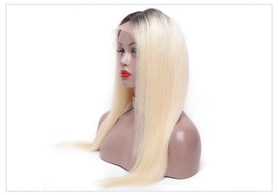 13x6 Lace Frontal Wig Brazilian Straight Human Hair Wig 2 Tone Dark Root 1B 613 Ombre Blonde Lace Front Wigs For Black Women 40" - MAGUSTA BEAUTY
