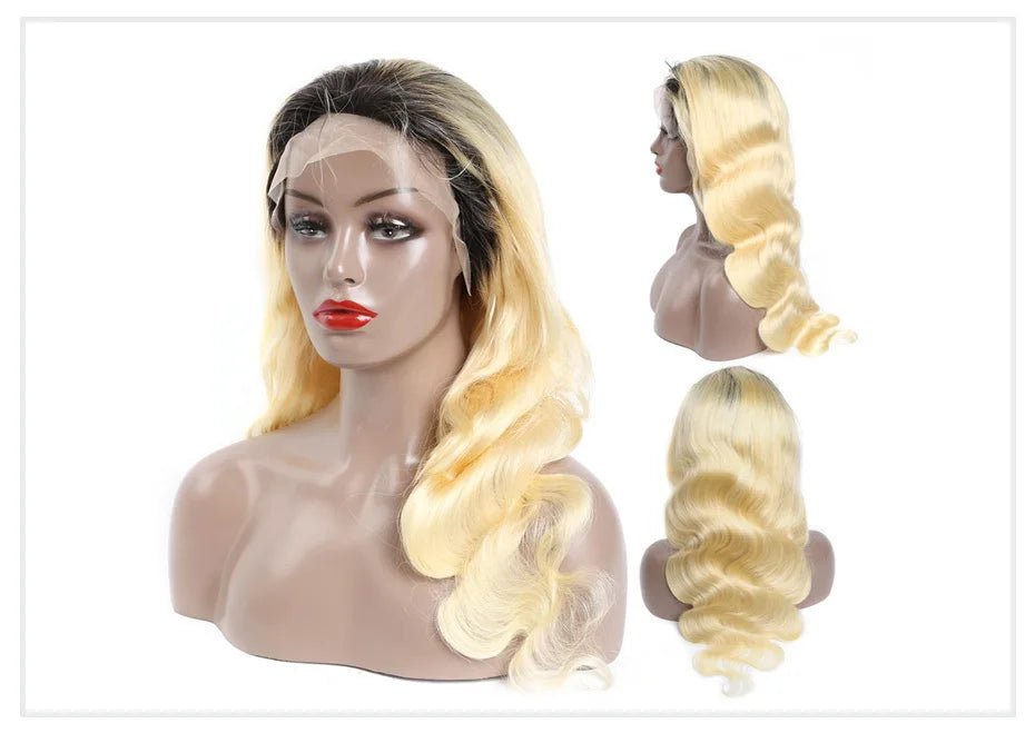 13x6 Lace Frontal Wig Brazilian Straight Human Hair Wig 2 Tone Dark Root 1B 613 Ombre Blonde Lace Front Wigs For Black Women 40" - MAGUSTA BEAUTY