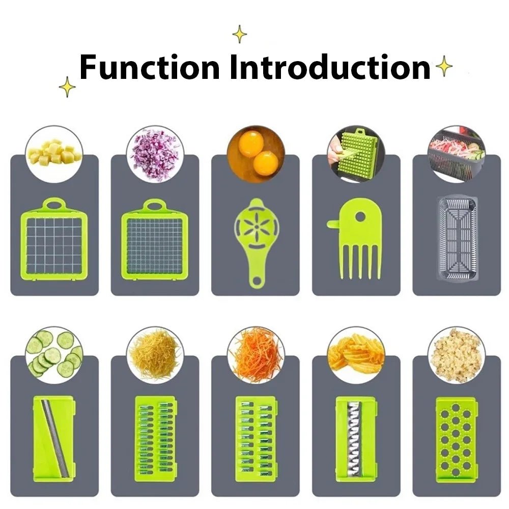 16 IN 1 Multifunctional Vegetable Chopper Handle Food Grater Egg Liquid Separator Peeler Vegetable Slicer Dicer Kitchen Cutter - MAGUSTA BEAUTY