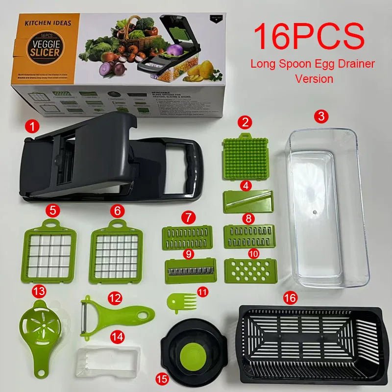 16 IN 1 Multifunctional Vegetable Chopper Handle Food Grater Egg Liquid Separator Peeler Vegetable Slicer Dicer Kitchen Cutter - MAGUSTA BEAUTY