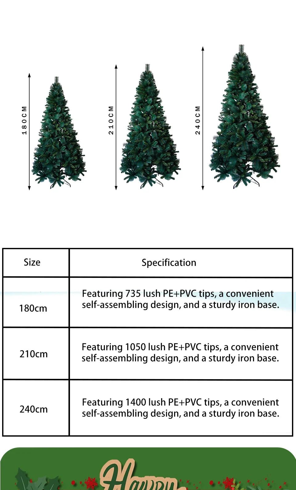 180/210/240cm Pop Up Pre - Lit Christmas Tree,Artificial Pine Needle & PVC Mixed Tree with Iron Base,Easy Setup Holiday Decoration - MAGUSTA BEAUTY