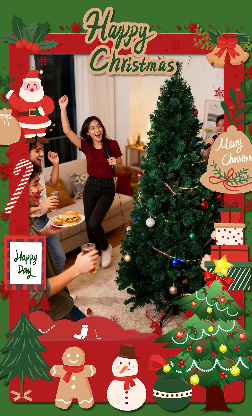 180/210/240cm Pop Up Pre - Lit Christmas Tree,Artificial Pine Needle & PVC Mixed Tree with Iron Base,Easy Setup Holiday Decoration - MAGUSTA BEAUTY