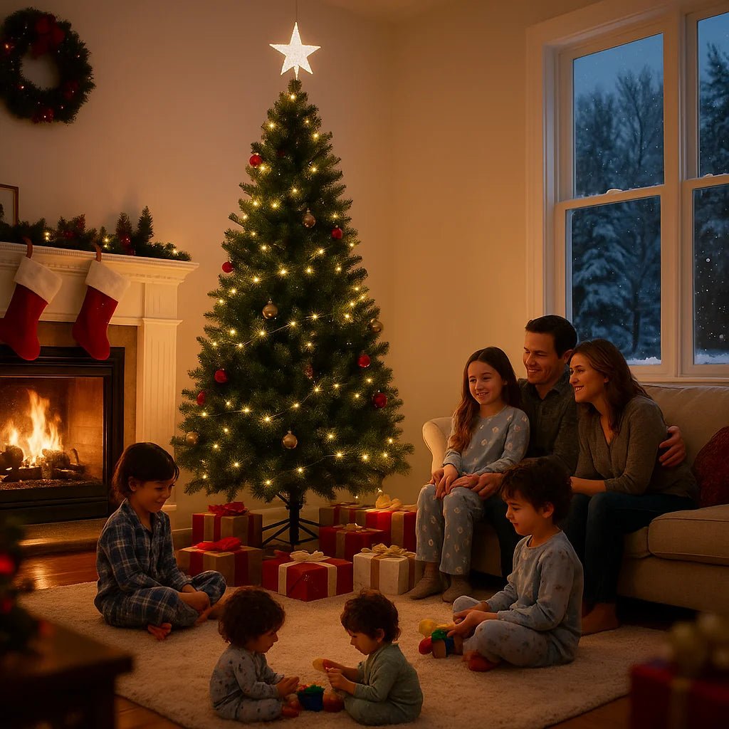 180/210/240cm Pop Up Pre - Lit Christmas Tree,Artificial Pine Needle & PVC Mixed Tree with Iron Base,Easy Setup Holiday Decoration - MAGUSTA BEAUTY