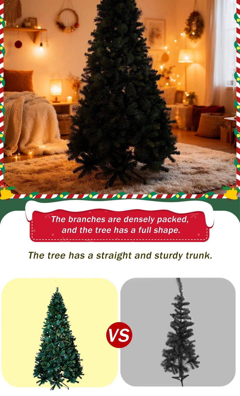 180/210/240cm Pop Up Pre - Lit Christmas Tree,Artificial Pine Needle & PVC Mixed Tree with Iron Base,Easy Setup Holiday Decoration - MAGUSTA BEAUTY