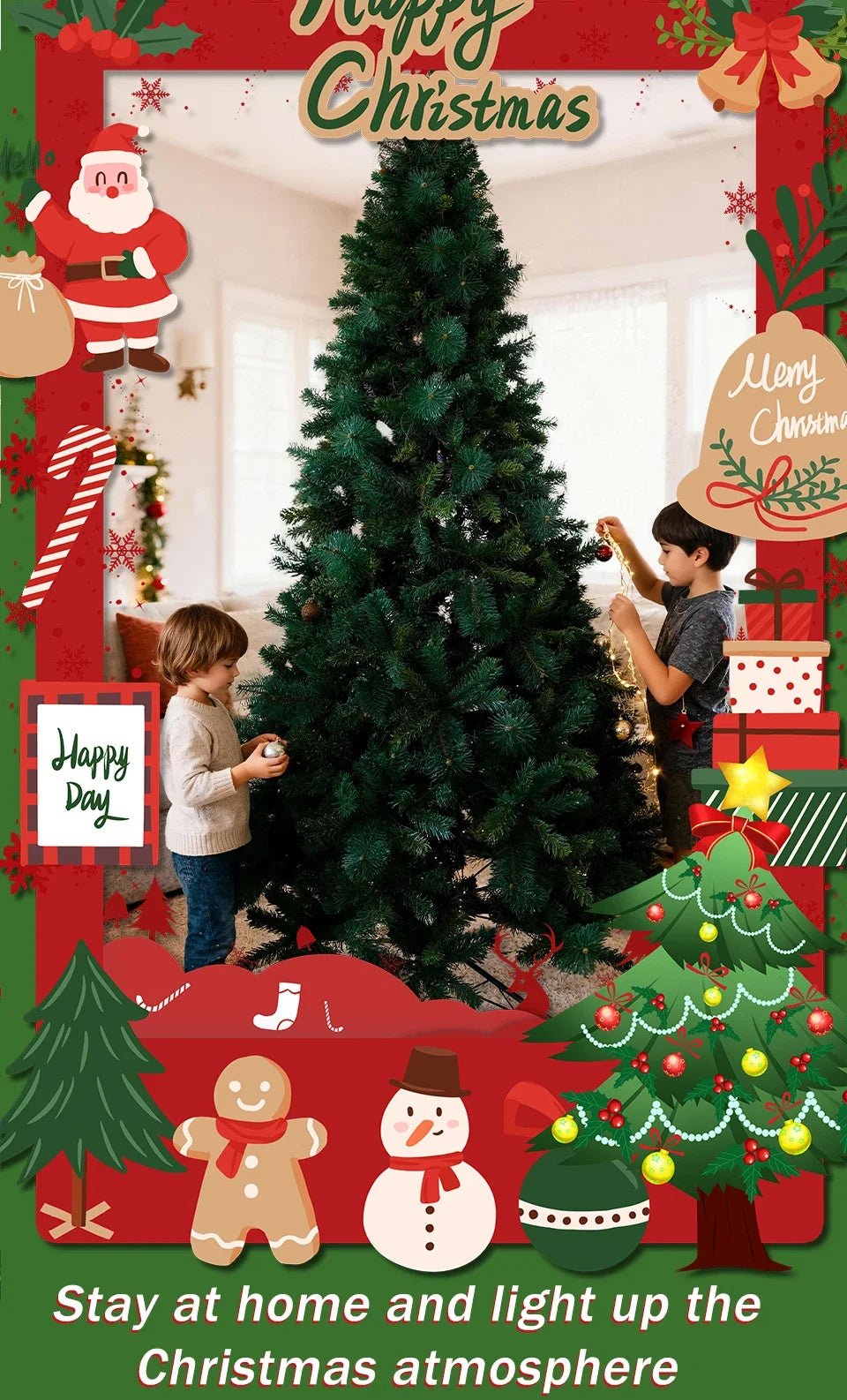 180/210/240cm Pop Up Pre - Lit Christmas Tree,Artificial Pine Needle & PVC Mixed Tree with Iron Base,Easy Setup Holiday Decoration - MAGUSTA BEAUTY