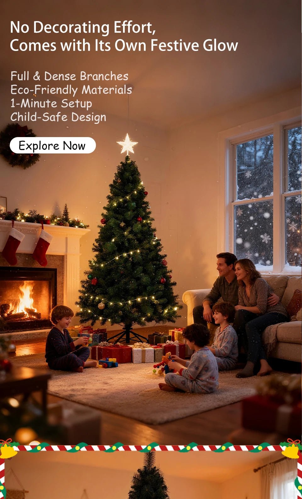 180/210/240cm Pop Up Pre - Lit Christmas Tree,Artificial Pine Needle & PVC Mixed Tree with Iron Base,Easy Setup Holiday Decoration - MAGUSTA BEAUTY