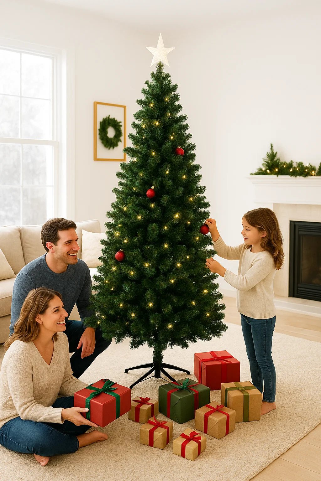 180/210/240cm Pop Up Pre - Lit Christmas Tree,Artificial Pine Needle & PVC Mixed Tree with Iron Base,Easy Setup Holiday Decoration - MAGUSTA BEAUTY