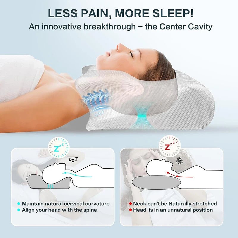 1pc Memory Foam Cervical Pillow, 2 in 1 Ergonomic Contour Orthopedic Pillow for Neck Pain, Contoured Support Pillows,Neck Pillow - MAGUSTA BEAUTY
