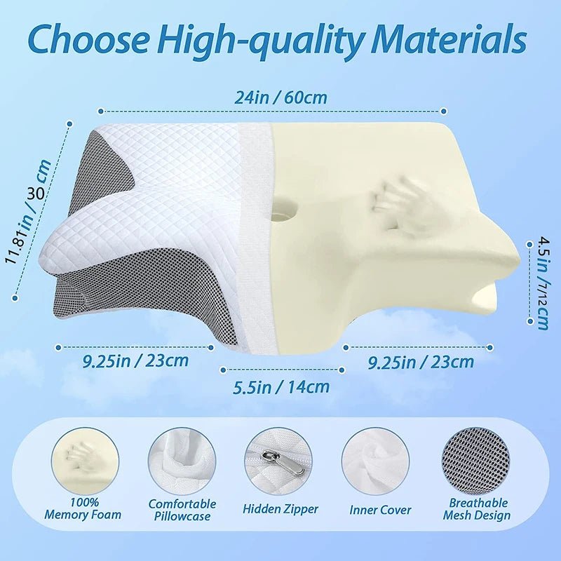 1pc Memory Foam Cervical Pillow, 2 in 1 Ergonomic Contour Orthopedic Pillow for Neck Pain, Contoured Support Pillows,Neck Pillow - MAGUSTA BEAUTY