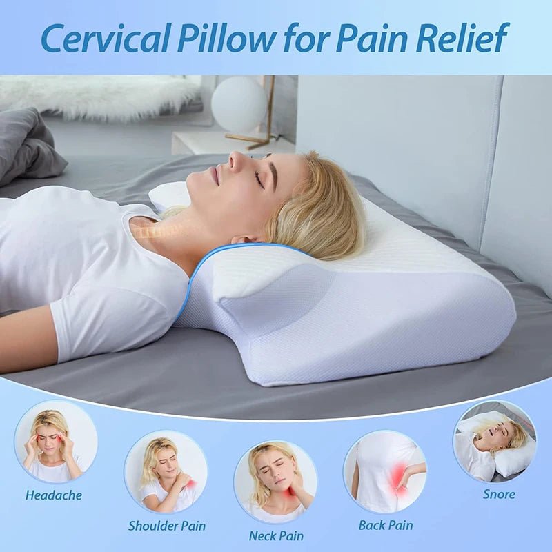 1pc Memory Foam Cervical Pillow, 2 in 1 Ergonomic Contour Orthopedic Pillow for Neck Pain, Contoured Support Pillows,Neck Pillow - MAGUSTA BEAUTY