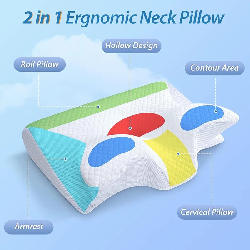 1pc Memory Foam Cervical Pillow, 2 in 1 Ergonomic Contour Orthopedic Pillow for Neck Pain, Contoured Support Pillows,Neck Pillow - MAGUSTA BEAUTY