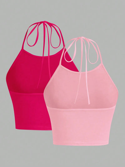 2 pcs Summer Lady Sexy backless Camisole Fashion Solid Top Women Strap Sleeveless Thin Camisole Vest Top Simple Base Vest Tops - MAGUSTA BEAUTY