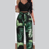 2 Piece Outfits For Women 2025 Sexy V - Neck Strap Shirred Slim Crop Top & Lace - up Wide Leg Pants Sets Elegant Office Lady Suit - MAGUSTA BEAUTY