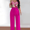 2 Piece Outfits For Women 2025 Sexy V - Neck Strap Shirred Slim Crop Top & Lace - up Wide Leg Pants Sets Elegant Office Lady Suit - MAGUSTA BEAUTY