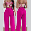 2 Piece Outfits For Women 2025 Sexy V - Neck Strap Shirred Slim Crop Top & Lace - up Wide Leg Pants Sets Elegant Office Lady Suit - MAGUSTA BEAUTY