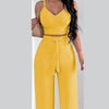 2 Piece Outfits For Women 2025 Sexy V - Neck Strap Shirred Slim Crop Top & Lace - up Wide Leg Pants Sets Elegant Office Lady Suit - MAGUSTA BEAUTY